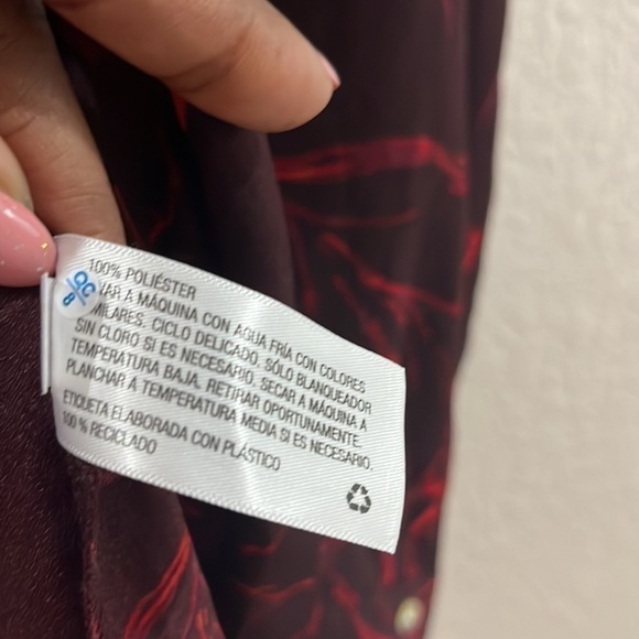 A New Day Brown w Red Floral Button Front LS Blouse Top Womens M 100% Polyester - Picture 6 of 12